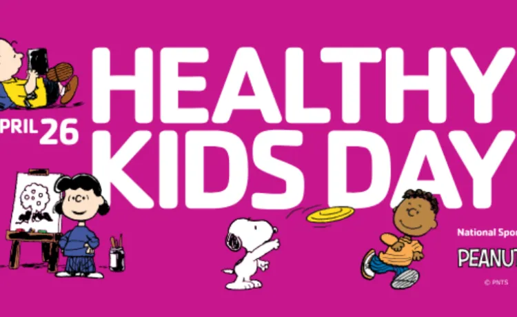 purple graphic that says healthy kids day