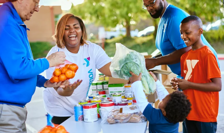 group of volunteers at ymca food drive